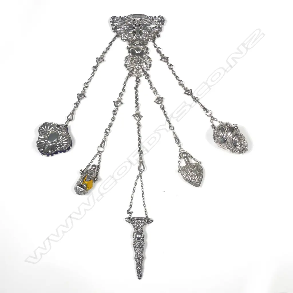 A Victorian silver chatelaine Image 1++