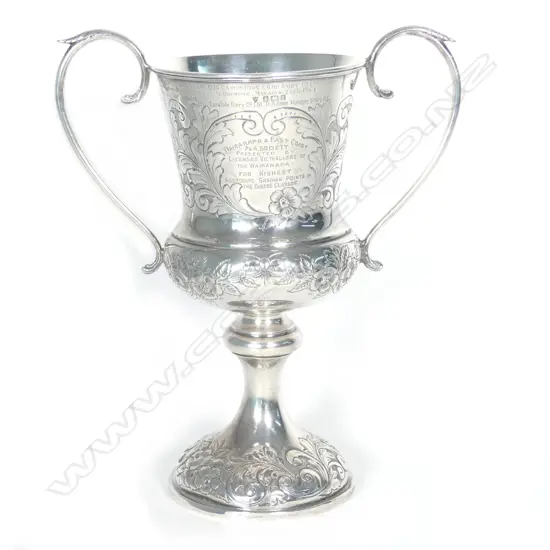 A large Edwardian silver New Zealand historic 'Wairarapa & East Coast P&A Society' presentation engraved trophy cup