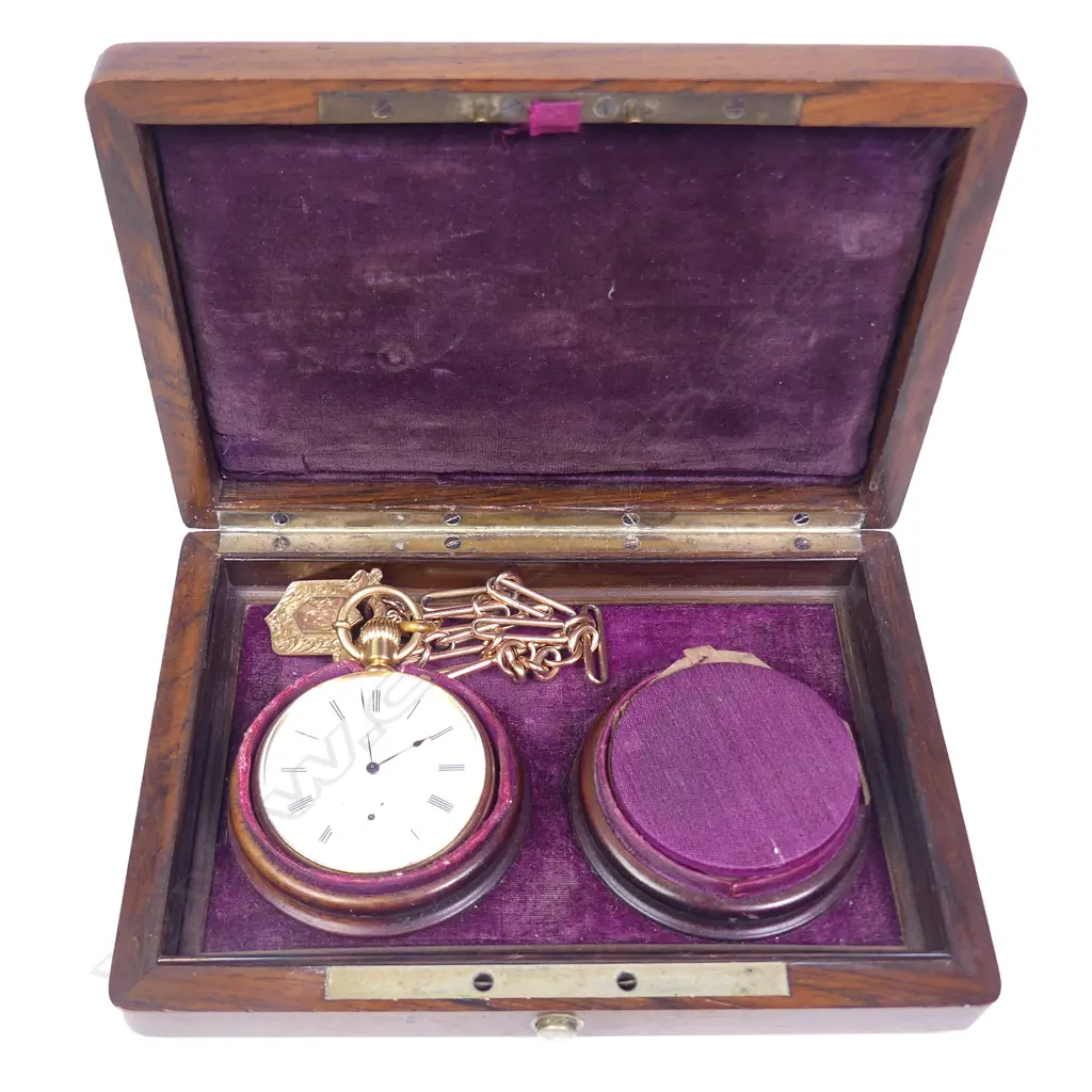 A late 19thC Ulysse Nardin quality 18ct yellow gold chronometer pocket on 9ct rose gold chain in box Image 1++