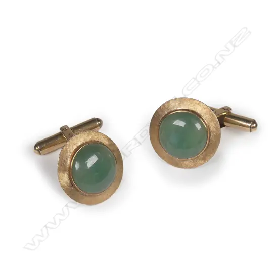 A pair of 14ct gold and jade cufflinks