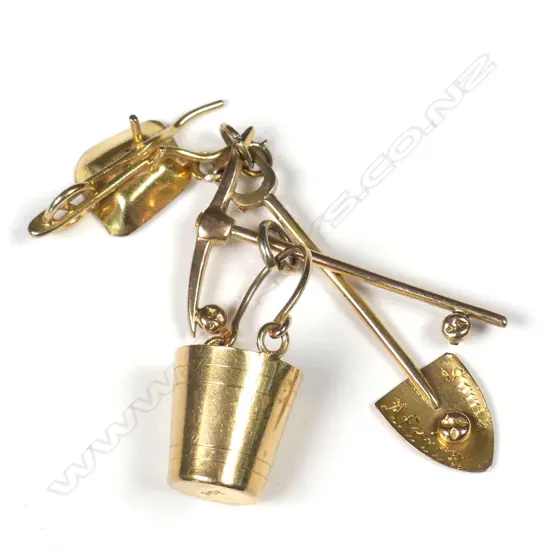A c.1900 9ct. yellow gold miner's themed pendant
