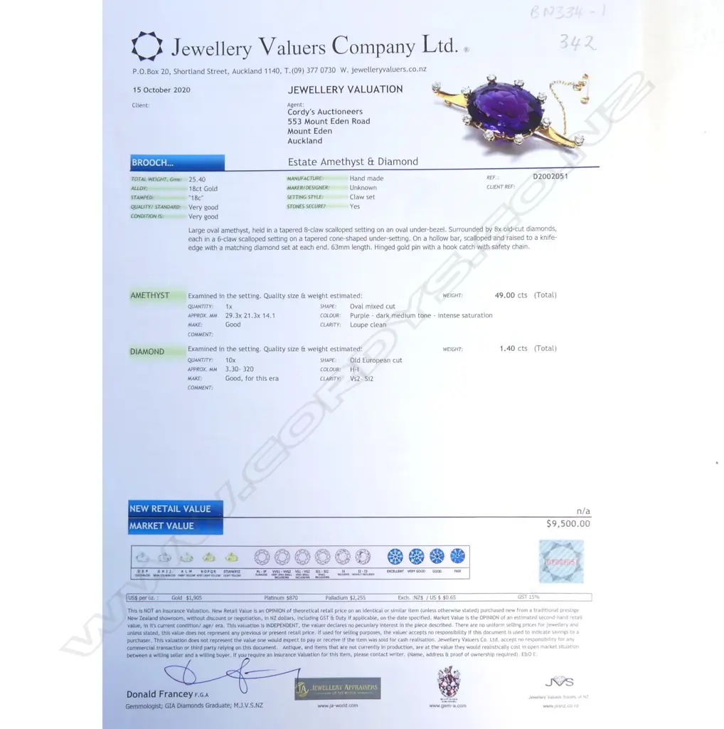 An impressive 18ct gold amethyst and diamond brooch Image 1++