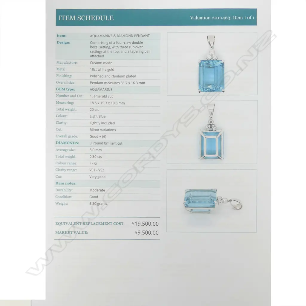 An 18ct white gold aquamarine and diamond pendant Image 1++