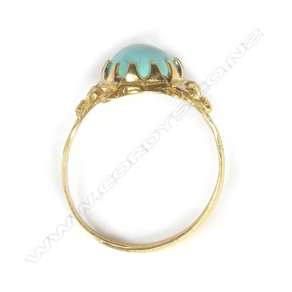 An early 20thC Chinese 20ct. bright yellow gold and turquoise ring Image 1++