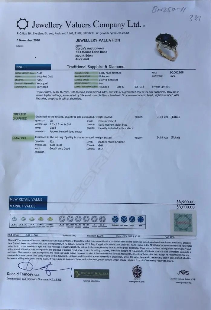 A 14ct rose gold sapphire and diamond trilogy ring Image 1++