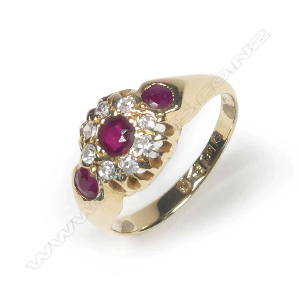 An estate 18ct gold ruby and diamond ring Image 1++