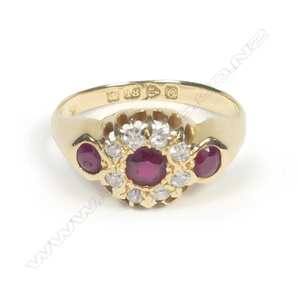 An estate 18ct gold ruby and diamond ring Image 1++