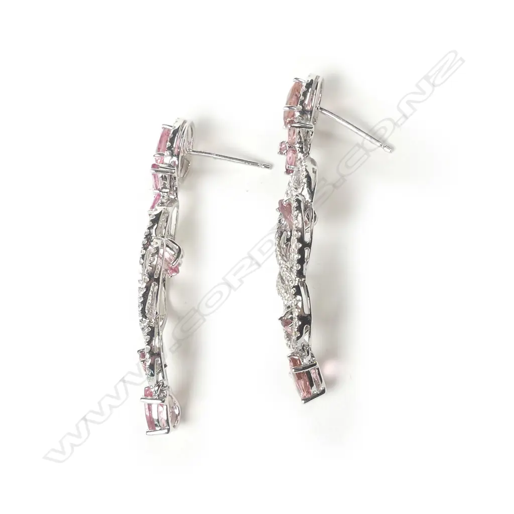 A pair of 18ct. white gold pink tourmaline and diamond earrings Image 1++