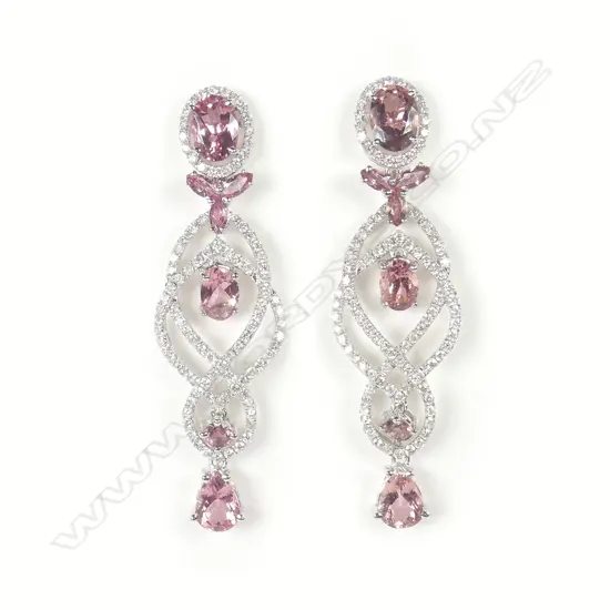 A pair of 18ct. white gold pink tourmaline and diamond earrings