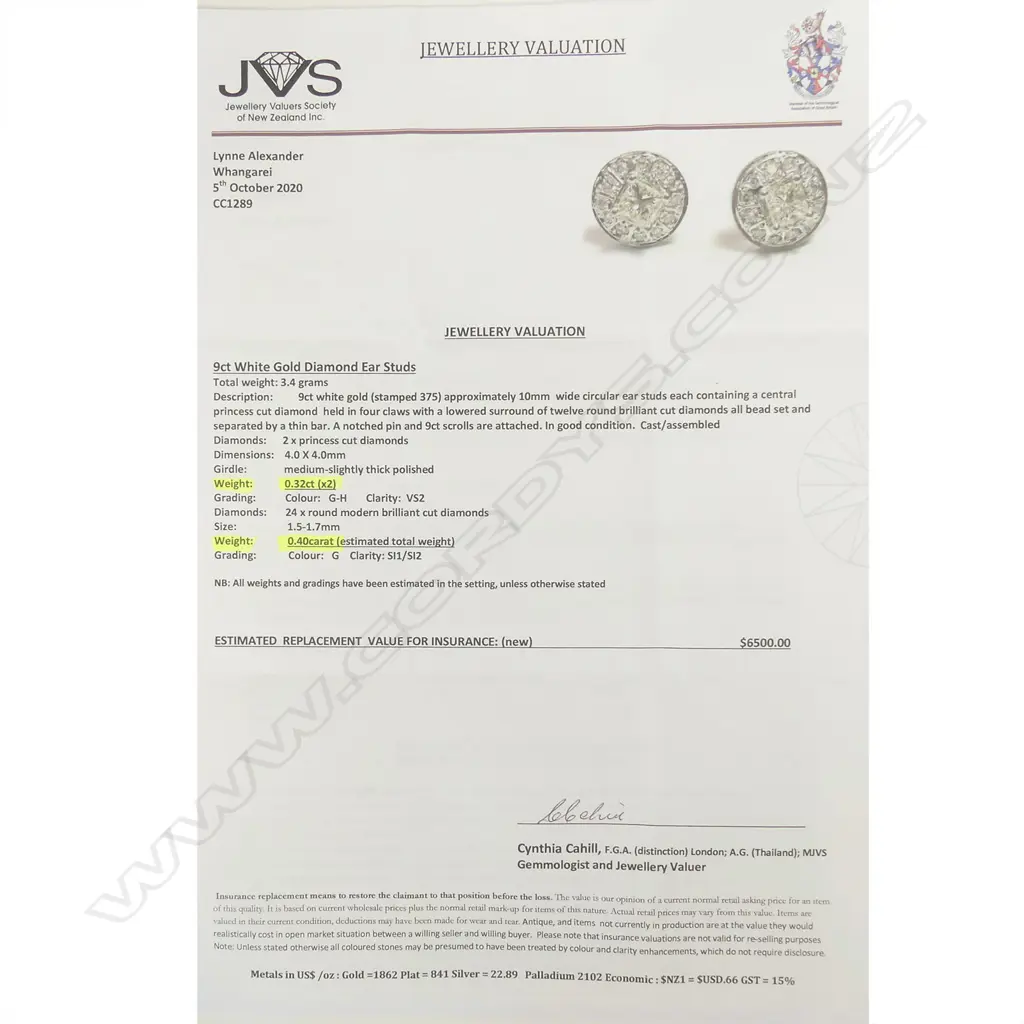 A pair of 9ct white gold and diamond earrings Image 1++