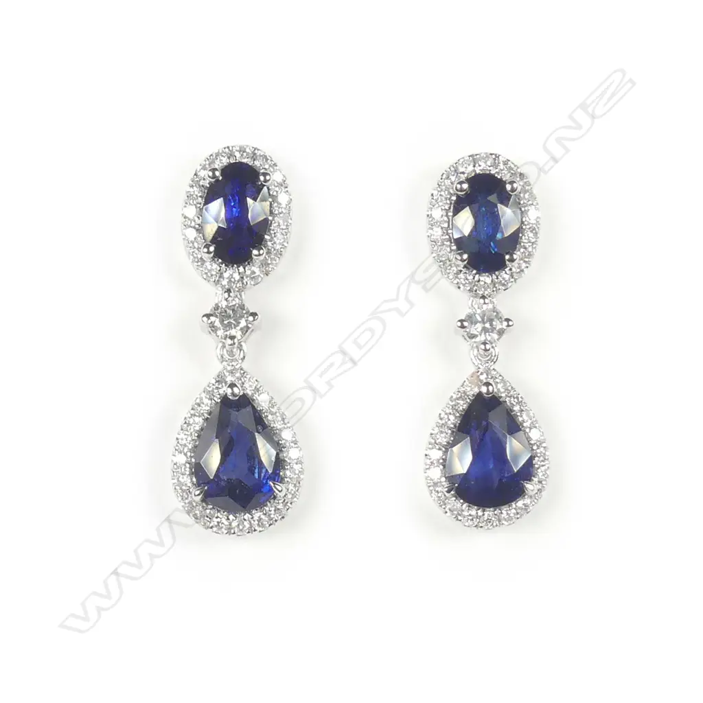 A pair of platinum sapphire and diamond drop earrings Image 1++