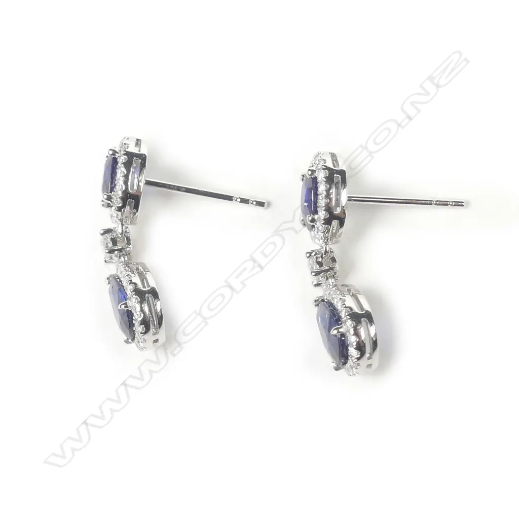 A pair of platinum sapphire and diamond drop earrings Image 1++