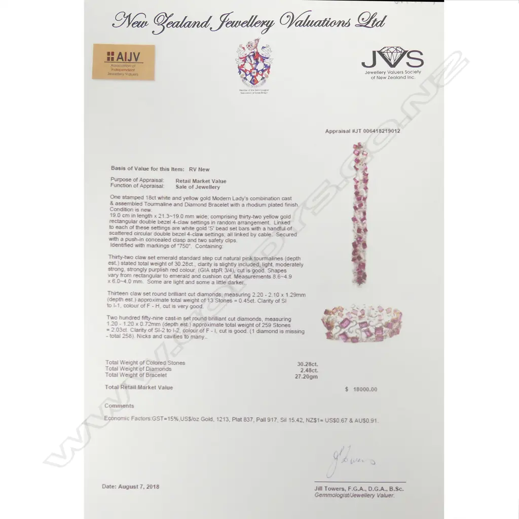 A fancy 18ct. white gold rubellite and diamond set wide bracelet Image 1++