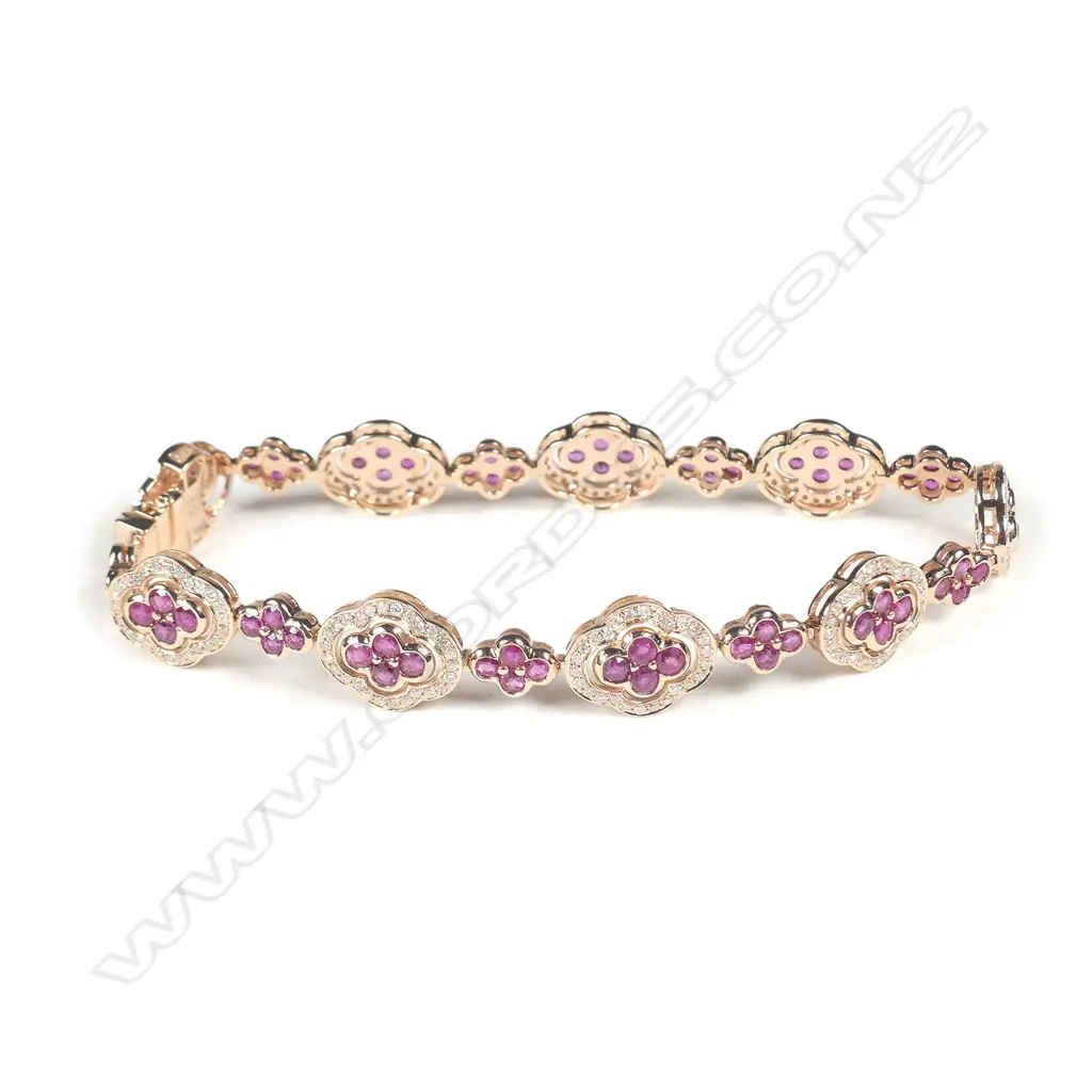 A 14ct rose gold ruby and diamond bracelet Image 1++