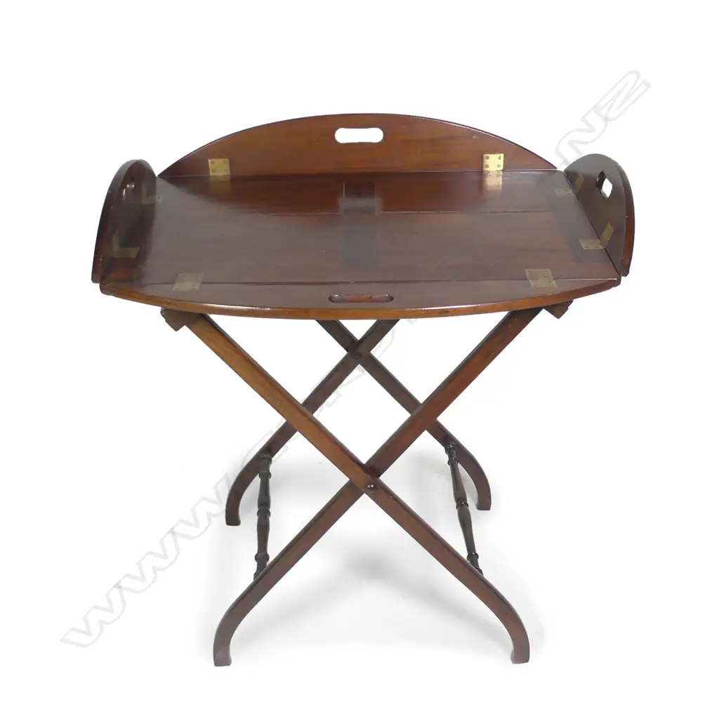 An Edwardian butler's tray table on folding base Image 1++