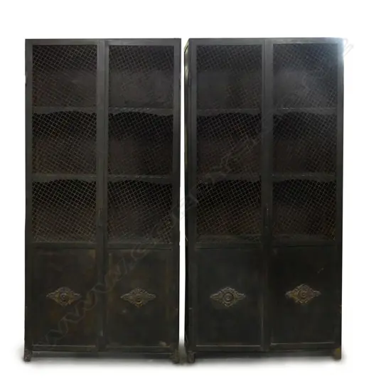 A pair of unusual 19thC French heavy metal pantries (or wine storage)