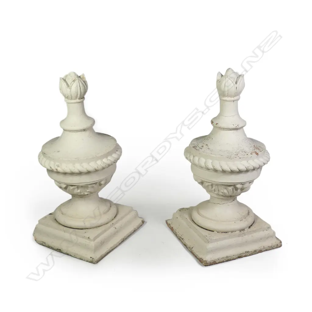 A pair of vintage white painted terracotta garden/gateway finials Image 1++