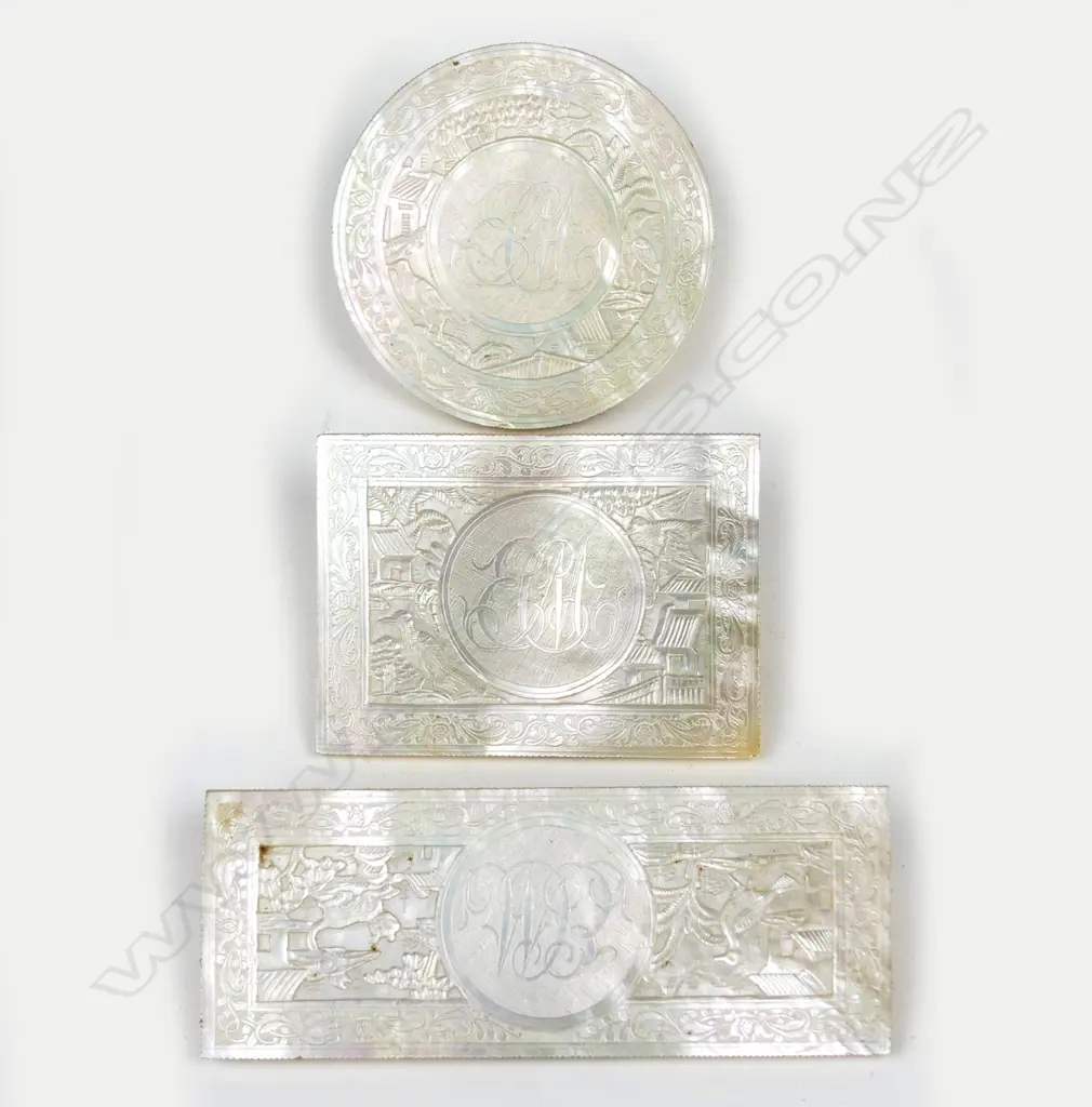 Three 19thC mother of pearl carved counters Image 1++