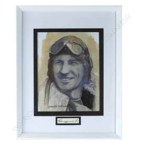 A framed watercolour of Charles Kingsford Smith