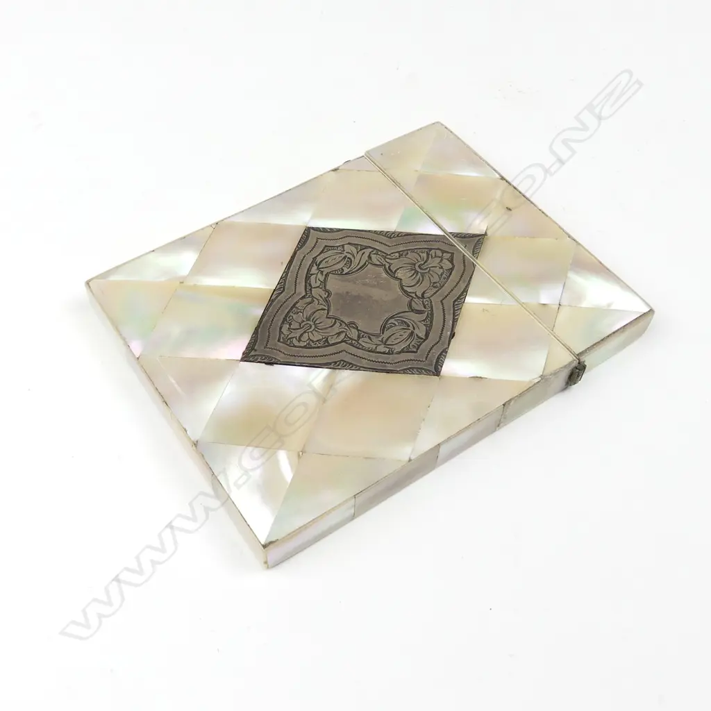 A Victorian mother-of-pearl and silver card case Image 1++