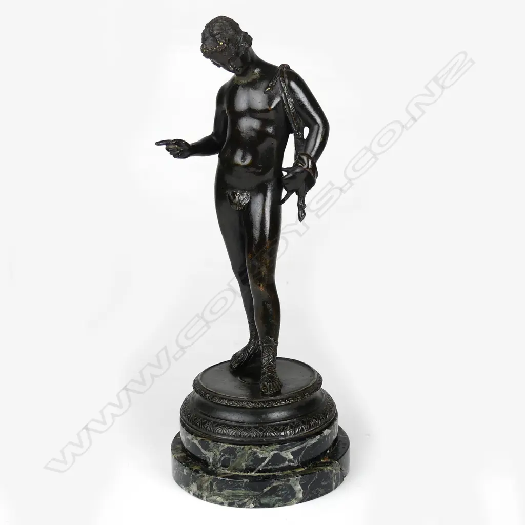 A 19thC small bronze of Narcissus Image 1++