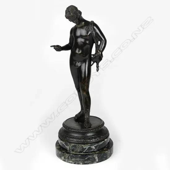 A 19thC small bronze of Narcissus