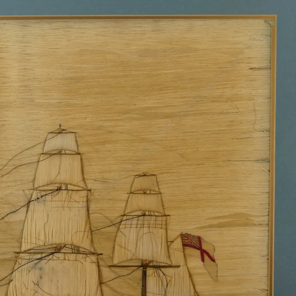 A 19thC Wool work picture of the sailing ship 'H.M.S. Orpheus' Image 1++