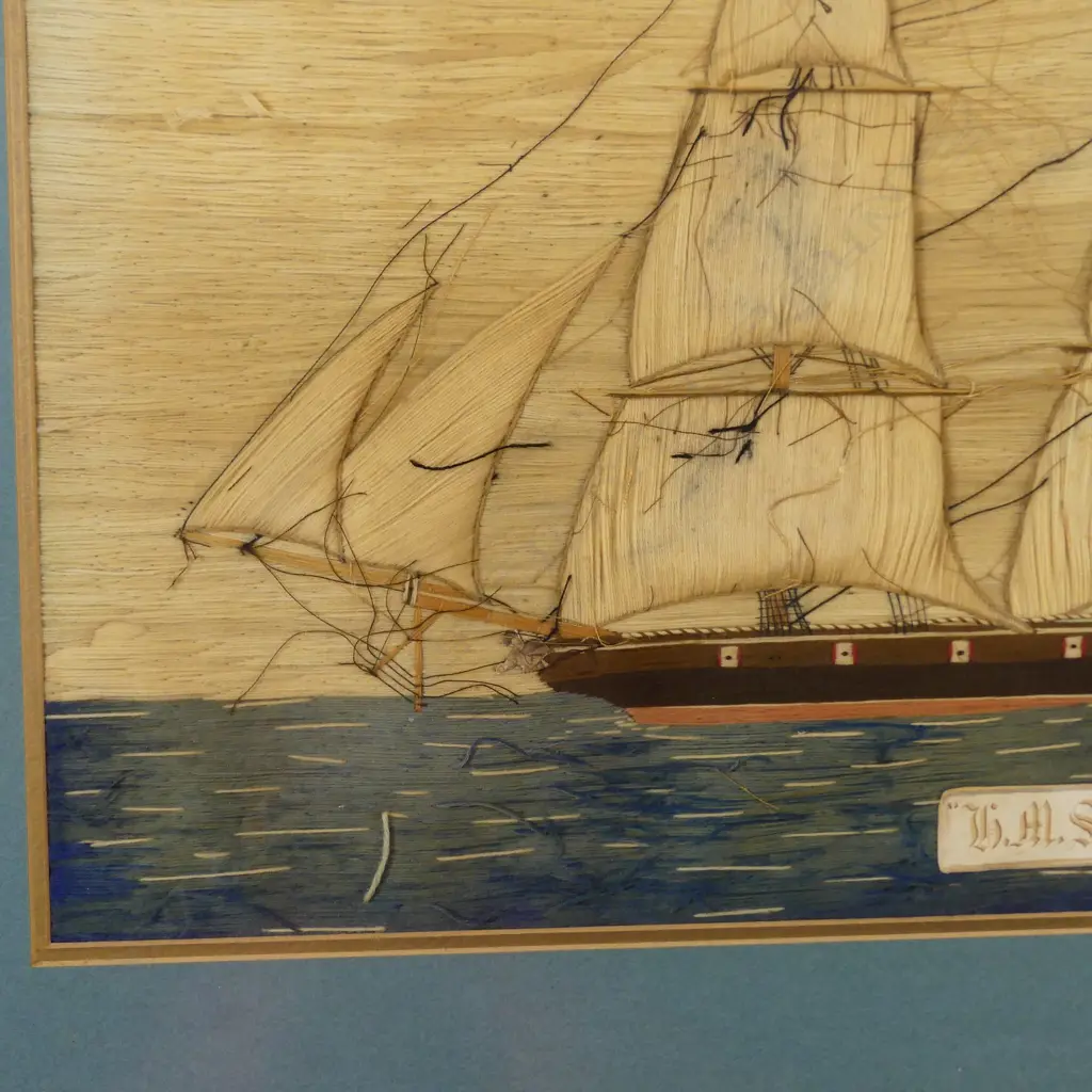 A 19thC Wool work picture of the sailing ship 'H.M.S. Orpheus' Image 1++
