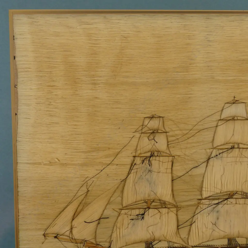 A 19thC Wool work picture of the sailing ship 'H.M.S. Orpheus' Image 1++
