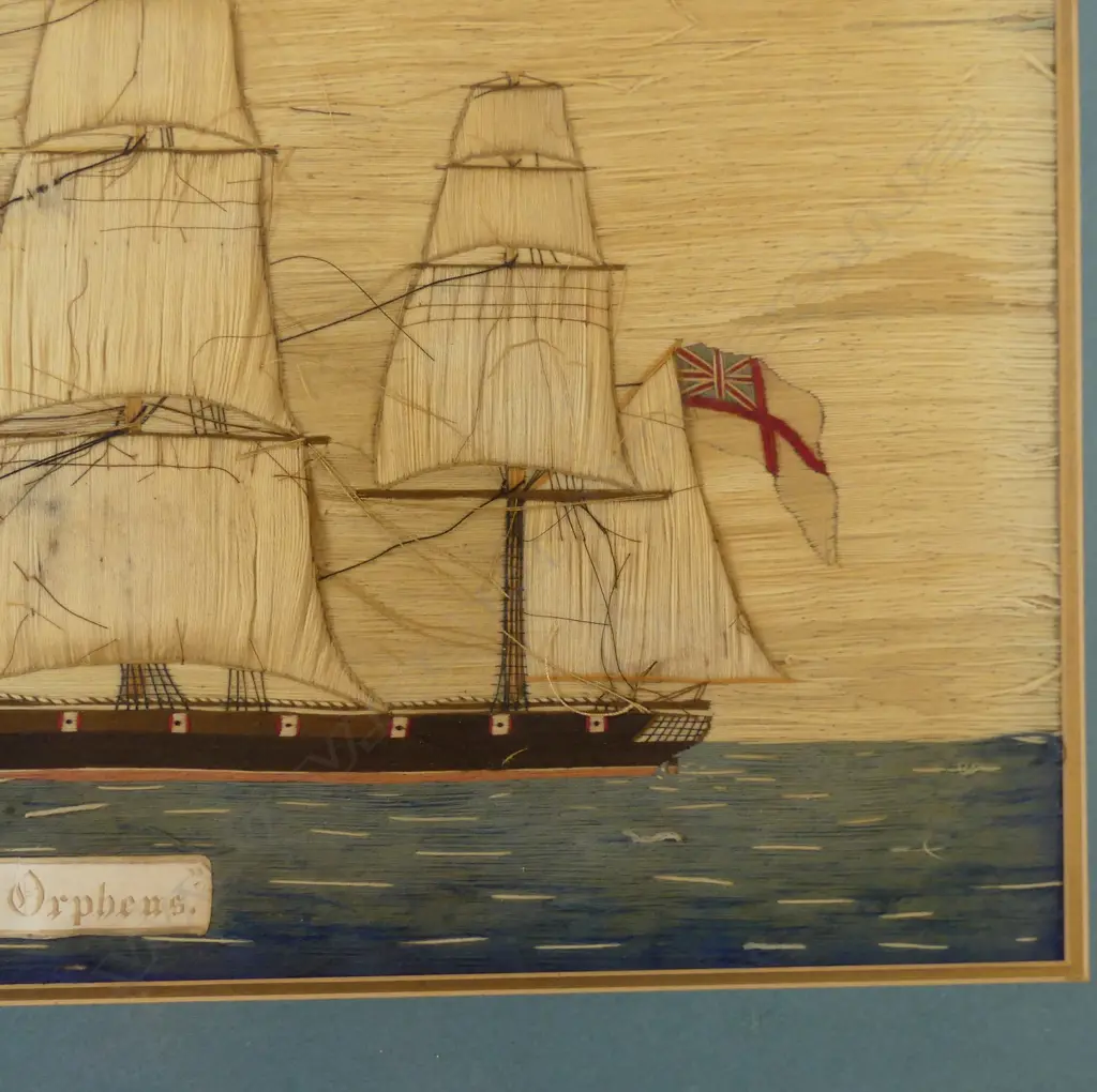 A 19thC Wool work picture of the sailing ship 'H.M.S. Orpheus' Image 1++
