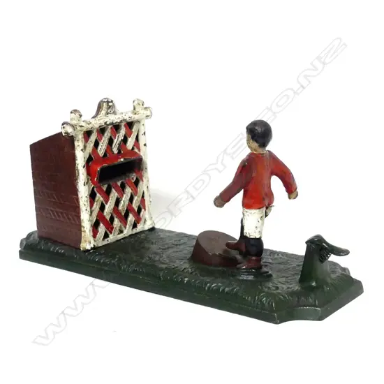 A vintage cast iron money bank