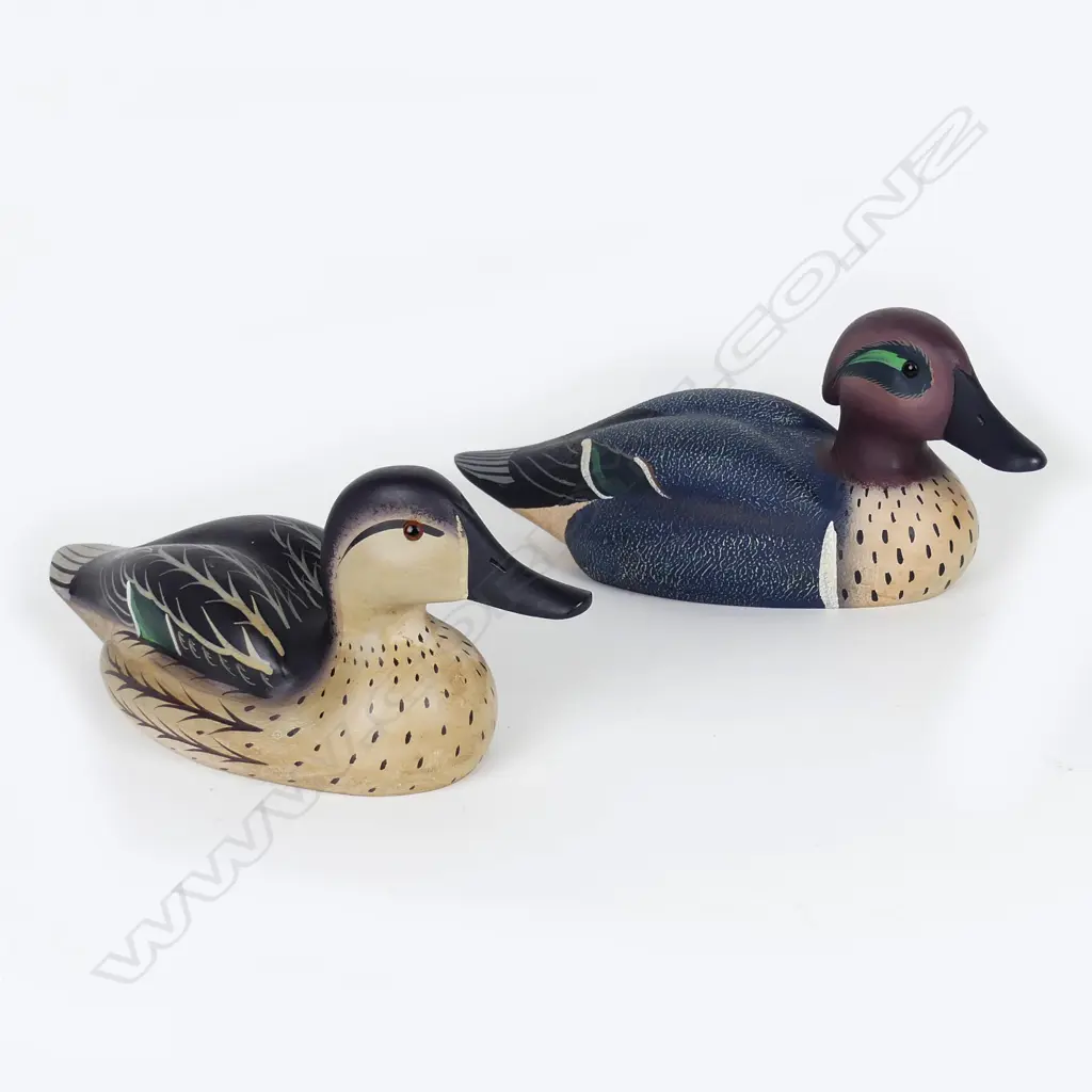 A pair of wooden teal duck decoys Image 1++