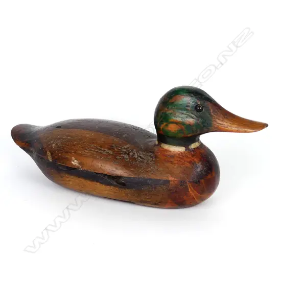 An old 15" wooden two-piece duck decoy