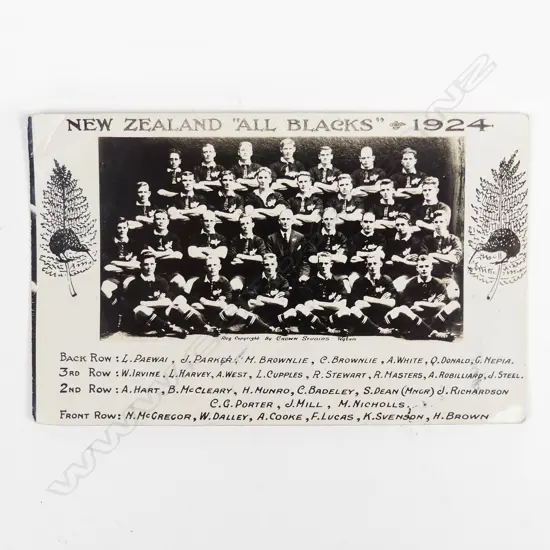 A rare ‘N.Z. 'All Blacks' 1924’ vintage photographic team postcard with signatures