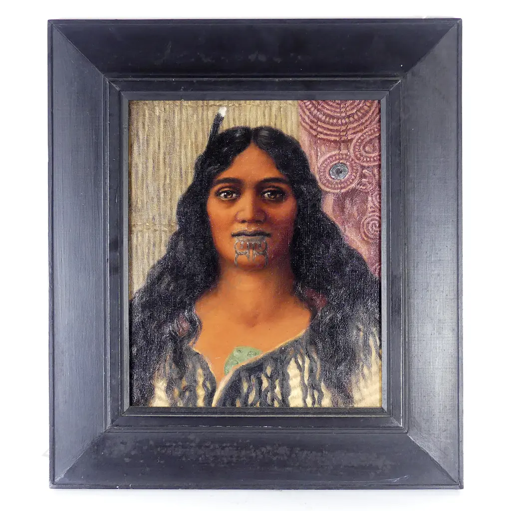 A pair of Maori portrait oils on canvas Image 1++