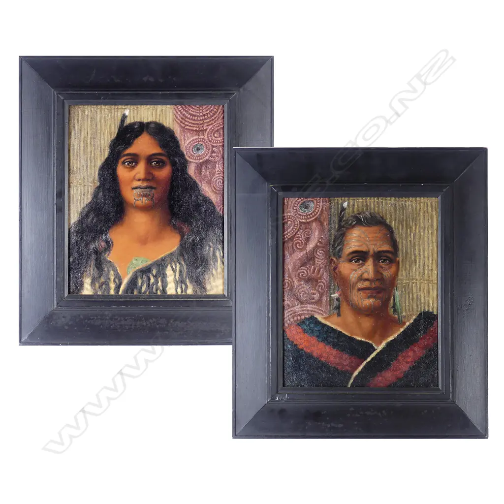 A pair of Maori portrait oils on canvas Image 1++