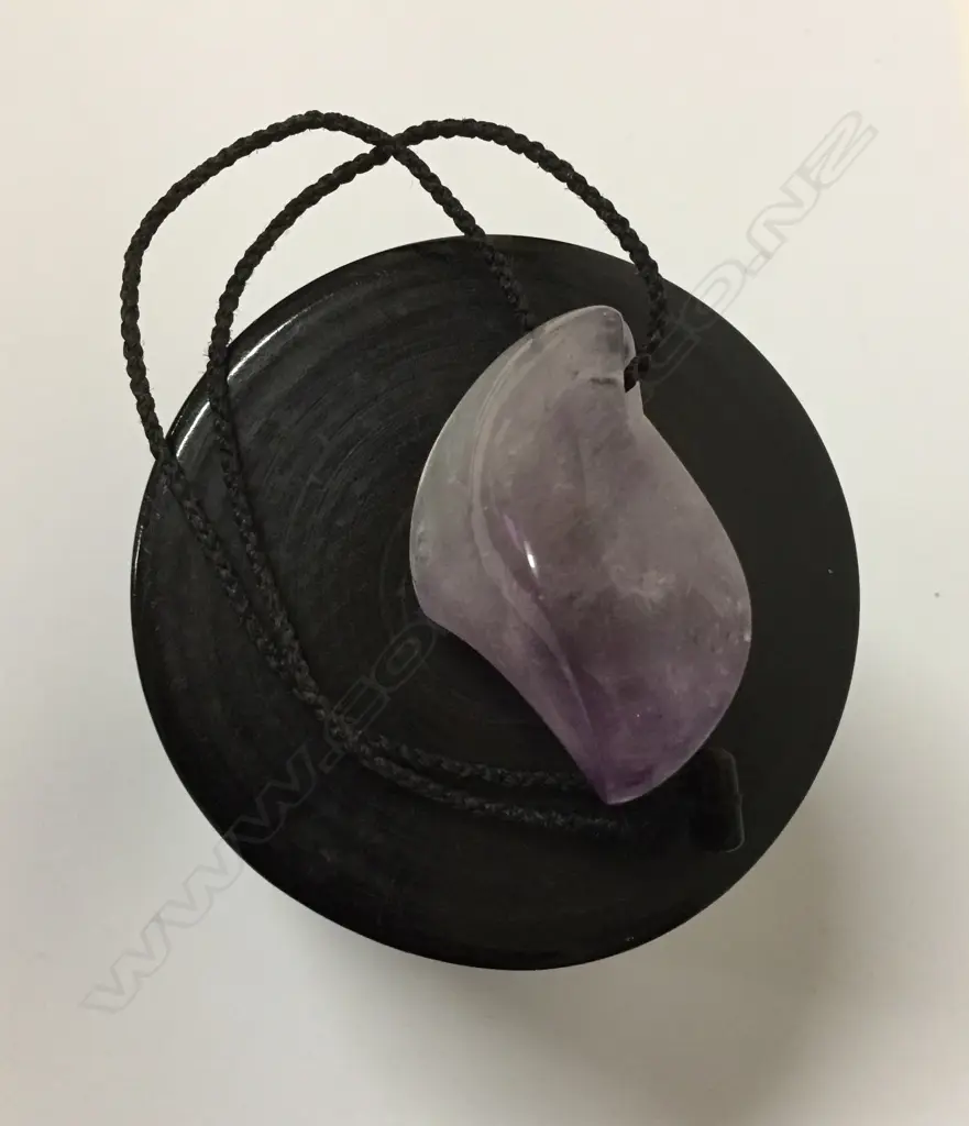 Steve Myhre carved amethyst pendant on cord necklace Image 1++