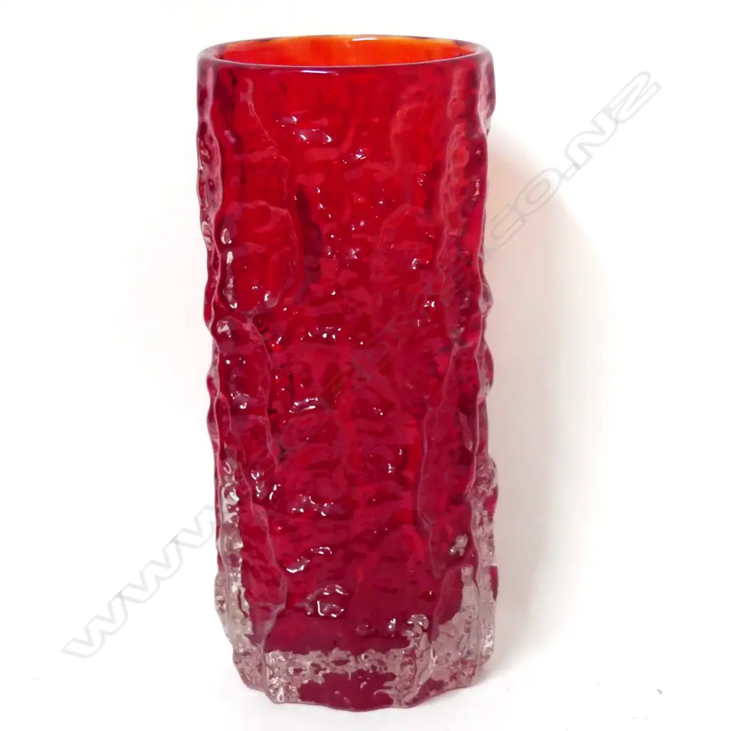 A Whitefriars cylindrical bark vase in ruby red Image 1++