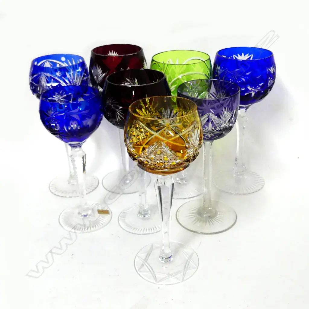 Eight Bohemian crystal wine glasses Image 1++