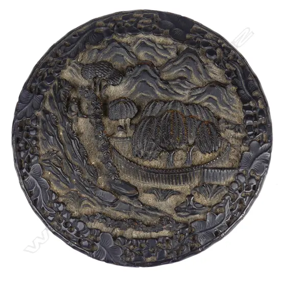 A finely Chinese carved tortoiseshell Qing period circular table snuff box