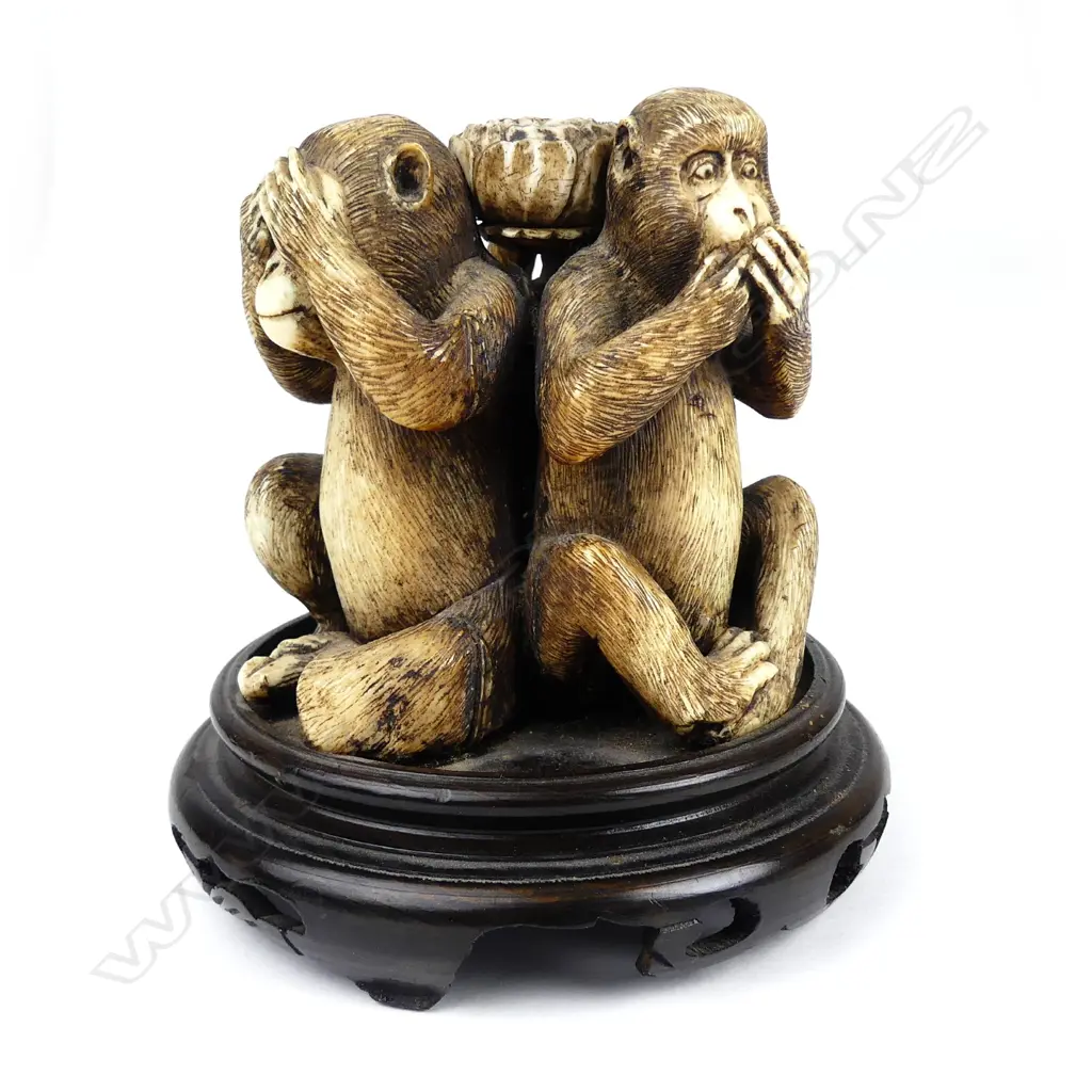 A 19thC Japanese ivory group of the three wise monkeys Image 1++