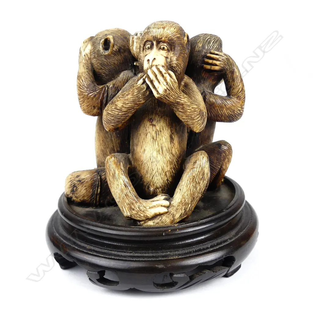 A 19thC Japanese ivory group of the three wise monkeys Image 1++