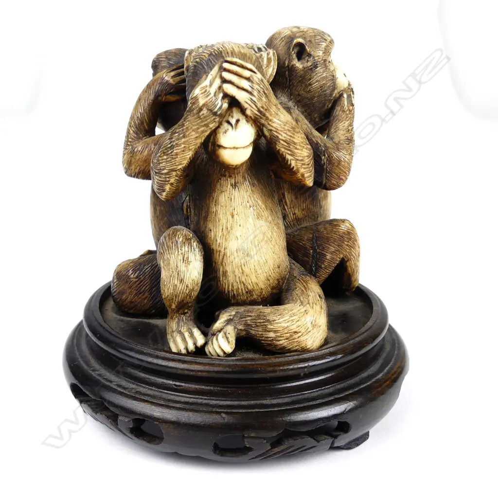 A 19thC Japanese ivory group of the three wise monkeys Image 1++