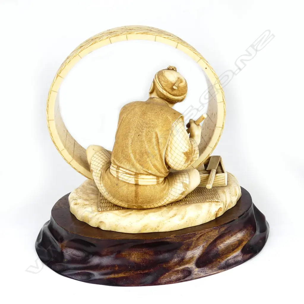 An outstanding Japanese Meiji period okimono of a barrel maker Image 1++