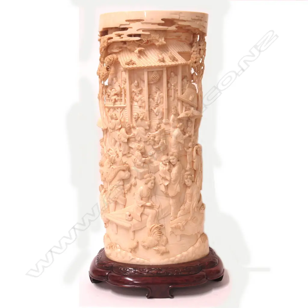 A c.1900 museum quality large and impressive Japanese ivory ornately carved tusk section Image 1++