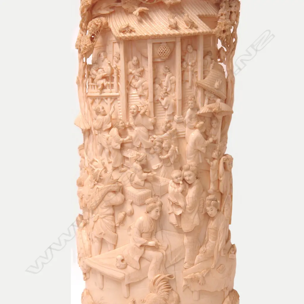 A c.1900 museum quality large and impressive Japanese ivory ornately carved tusk section Image 1++
