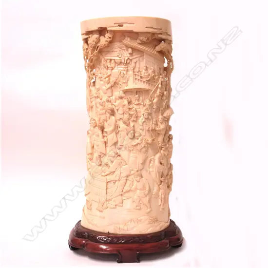 A c.1900 museum quality large and impressive Japanese ivory ornately carved tusk section