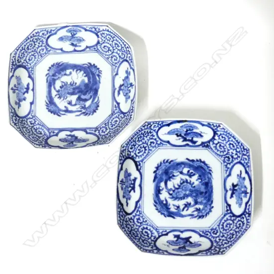 A pair of Japanese octagonal dishes