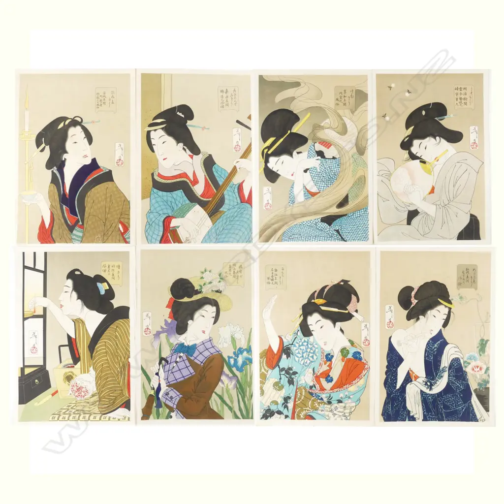 A suite of eight woodblocks from Yoshitoshi's '32 Aspects of Women’ (Fūzoku Sanjūnisō) Image 1++