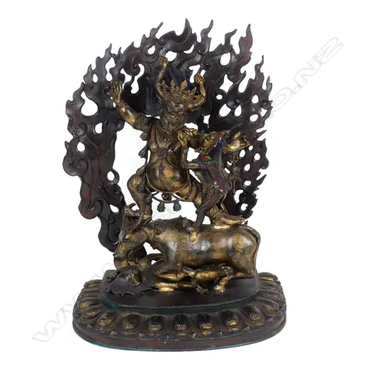 19thC or earlier Tibetan copper-bronze Buddhist statue of Yama Dharmaraja